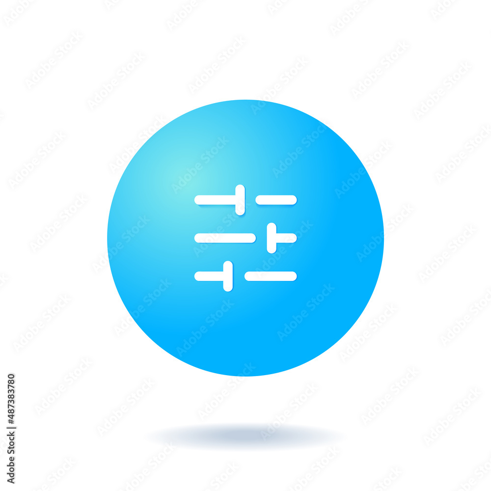 Fototapeta premium Vector isolated settings icon of adjustment setup with 3d blue gradient ball circle bubble on white background. Flat minimal icon for UI UX presentation.