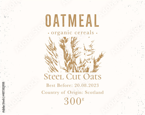 Set of customizable oatmeal labels of Natural healthy food. Cereal oat products packaging templates. Contemporary design for Cosmetics, Pharmacy, bakery