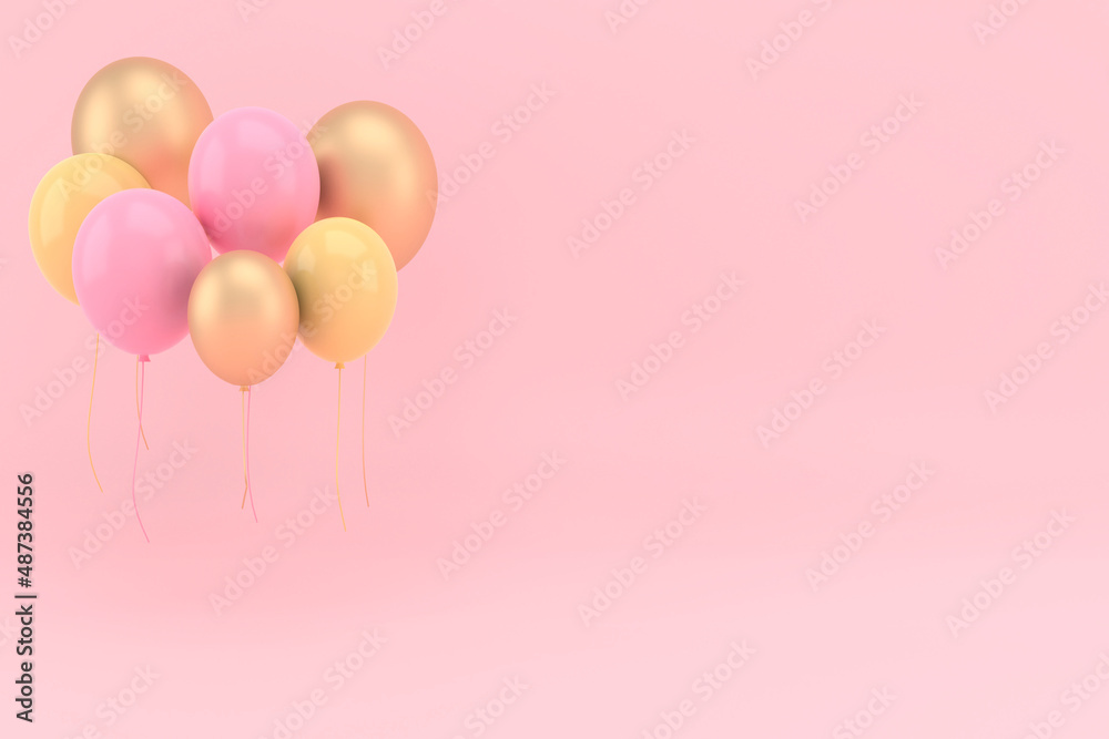 Colorful balloons flying for Birthday party and celebrations . 3D render for birthday, party, banners.