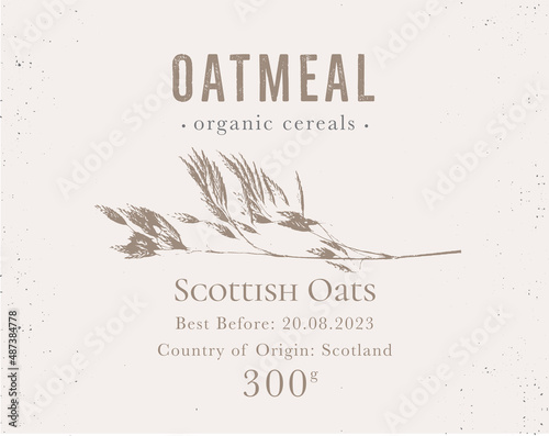 Set of customizable oatmeal labels of Natural healthy food. Cereal oat products packaging templates. Contemporary design for Cosmetics, Pharmacy, bakery