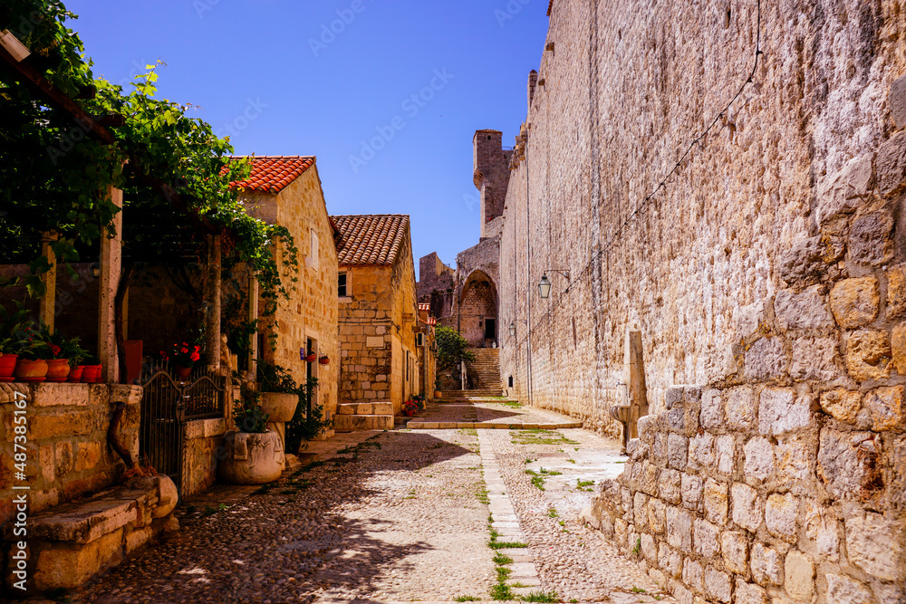Street in old town of Dubrovnik at the city wall