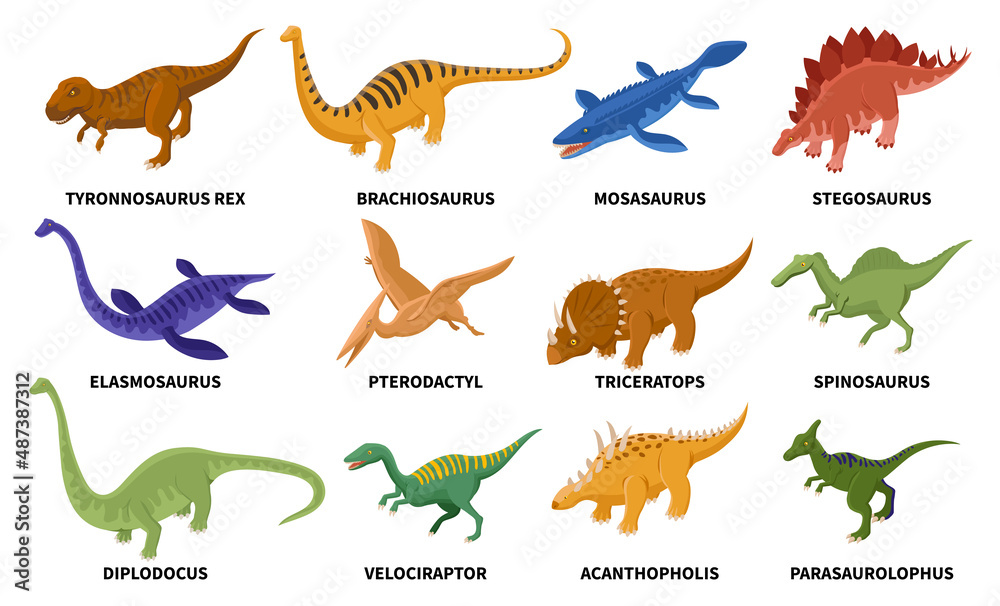 Isometric Colored Dinosaurs Set Isometric Colored Dinosaurs Set