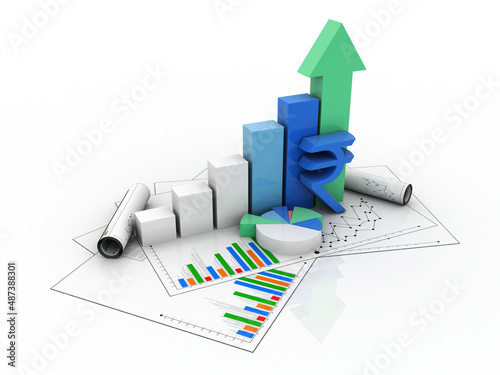 3d rendering Stock market online business concept. business Graph with indian rupee sign 