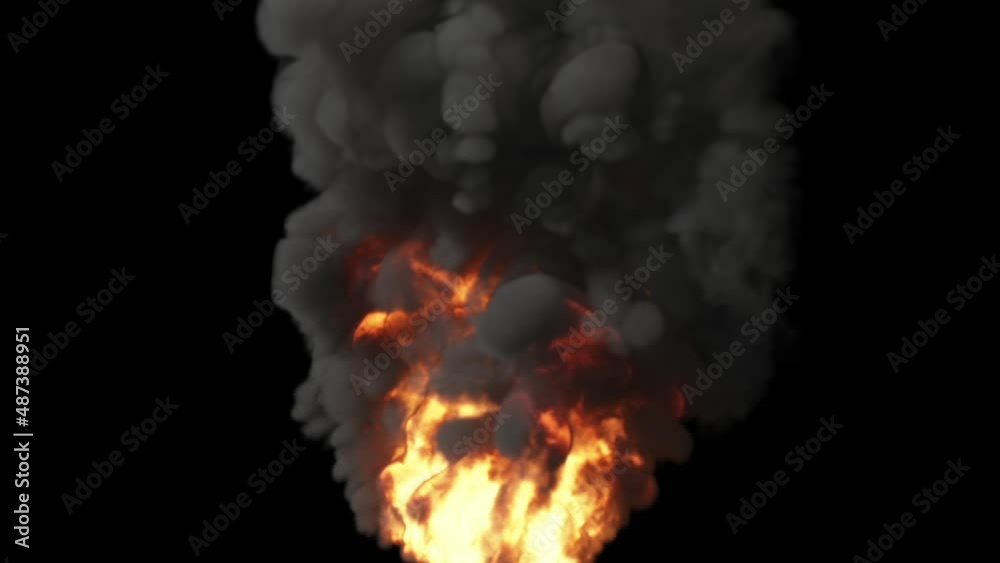 A violent flame rages against a black background and black smoke surrounds it in a dense cloud. A violent flame rages against a black background and black smoke surrounds it in a dense cloud.