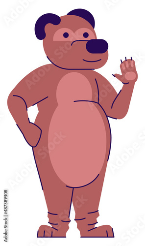 Artist in bear costume semi flat RGB color vector illustration. Standing figure. Entertainment industry career. Professional costume character performer isolated cartoon character on white background