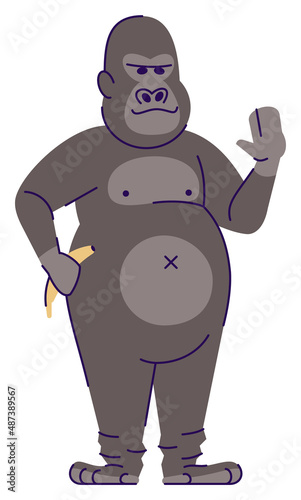 Artist wearing gorilla suit semi flat RGB color vector illustration. Standing figure. Entertainment industry career. Pro costume character performer isolated cartoon character on white background