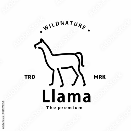 vintage retro hipster llama logo vector outline monoline art icon