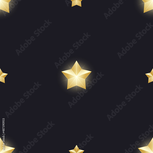 Seamless pattern of shining vector stars. Repeating gradient gold shapes background.