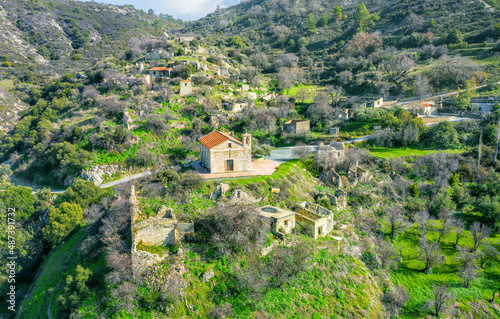 Rural depopulation. Abandoned village on top of the hill in Korfi, Cyprus