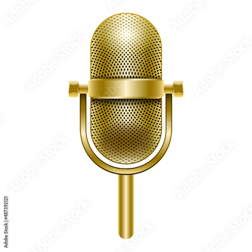 gold metal microphone realistic isolated white background