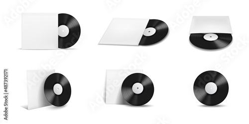 Vinyl Record Covers Mockup Realistic Icon Set