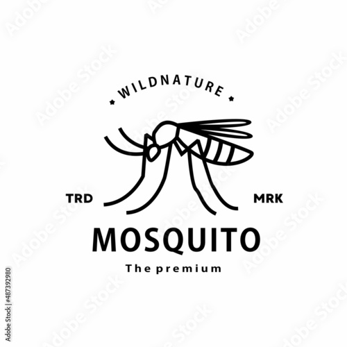vintage retro hipster mosquito logo vector outline monoline art icon