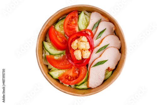 salad with tomato cucumber and ham on white background for restaurant menu1