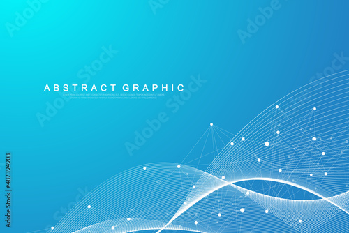 Digits abstract background with connected line and dots, wave flow. Digital neural networks. Network and connection background for your presentation. Graphic polygonal background. Vector illustration.
