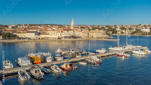 Fototapeta Naklejka Na Ścianę i Meble -  Aerial view of historic Adriatic town of Krk , Island of Krk, Kvarner bay of Adriatic sea, Croatia, Europe