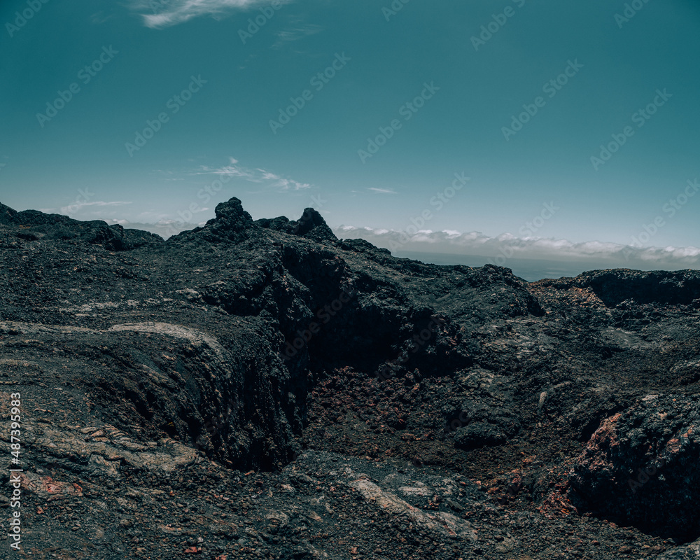 Obraz premium Volcanic landscape on Volcano Chico, Isla Isabela in the Galapagos Islands, Ecuador
