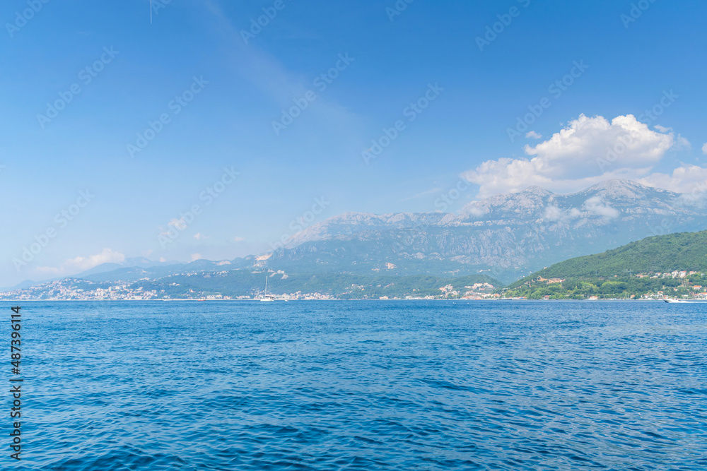 Scenic panoramic landscape view on Bay of Kotor, Montenegro with mountains at sundown. Scenic panoramic landscape view on Bay of Kotor, Montenegro with mountains at sundown.