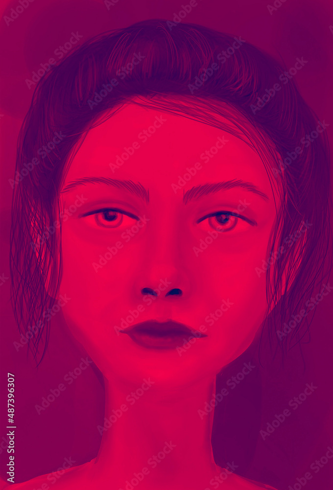 Red and black portrait of a naughty girl with her hair pulled back Red and black portrait of a naughty girl with her hair pulled back