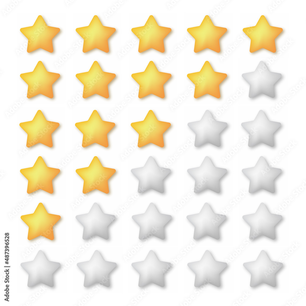 3d 5 star review. service rate or quality feedback sign. Vector 3d 5 star review. service rate or quality feedback sign. Vector