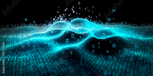 Interference and waves in a digital binary code structure - 3D illustration