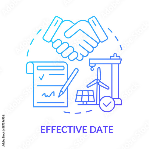 Effective date blue gradient concept icon. Agreement signification. Contract timeline of PPA abstract idea thin line illustration. Isolated outline drawing. Myriad Pro-Bold fonts used