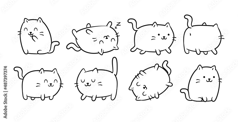 Grafika wektorowa Stock: Cute Kawaii Cats or kittens in funny ...