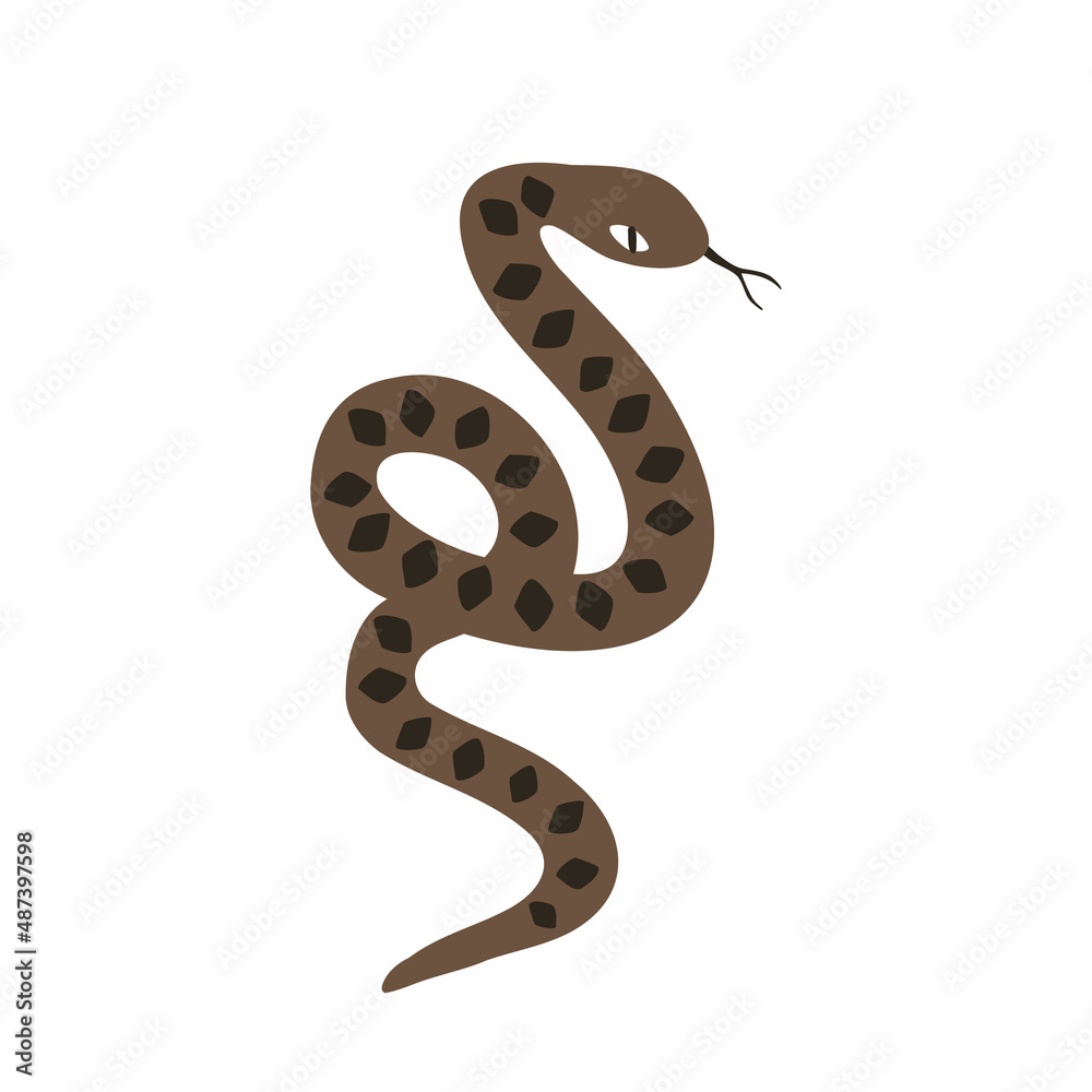 snake in flat hand drawn style. wild west, desert. vector illustration isolated on white background snake in flat hand drawn style. wild west, desert. vector illustration isolated on white background