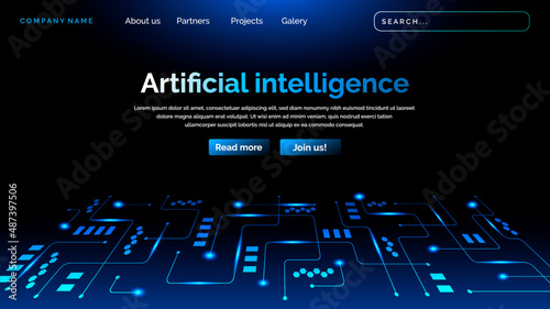 Artificial intelligence theme landing page with futuristic technology style
