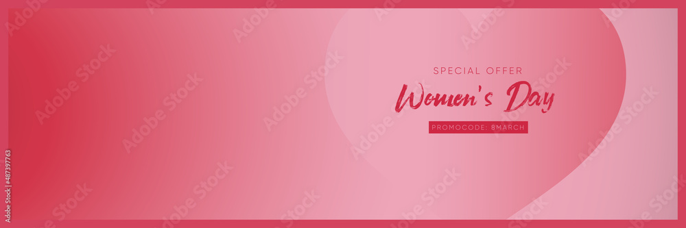 Pink simple gradient background for 8 march - women's day. Silhouette o heart. Vector modern gradient design for promotion banner, marketing concept,  sale offer,