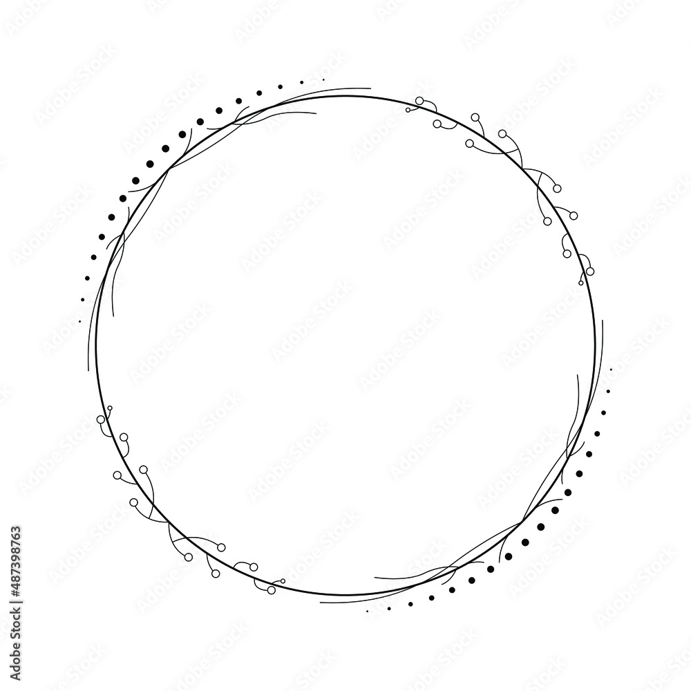 Abstract Black Simple Line Round Circle With Leaf Leaves Frame Flowers Doodle Outline Element Vector Design Style Sketch Isolated Illustration For Wedding And Banner