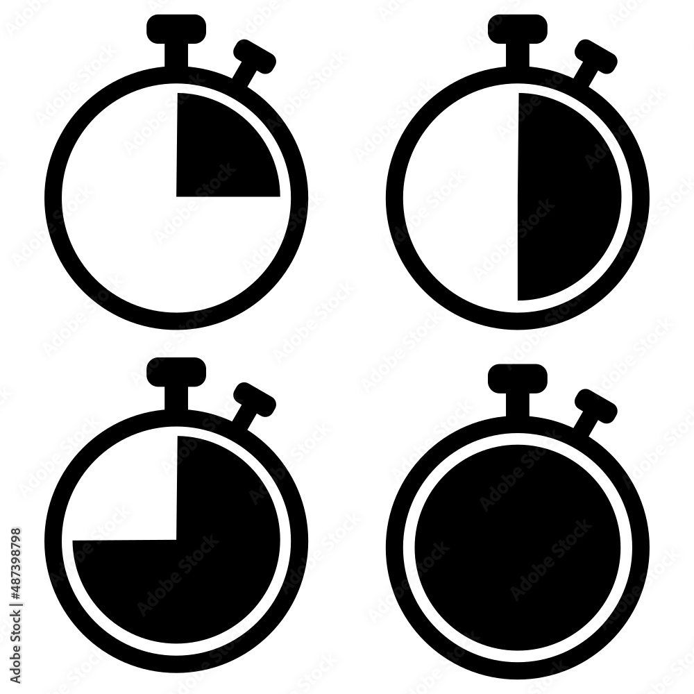 Timer icons. Black symbols timer on a white background. Cooking time icons Timer icons. Black symbols timer on a white background. Cooking time icons