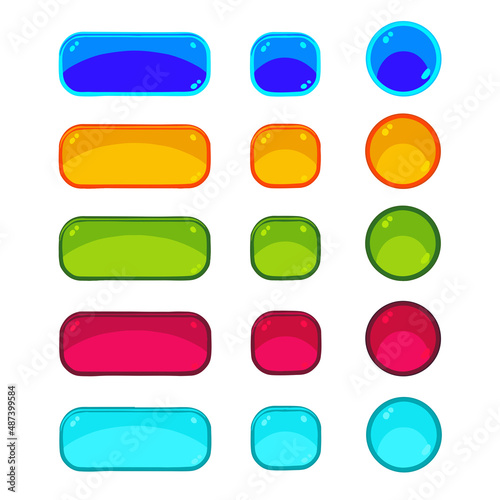 Set of multi-colored buttons of different shapes for a game or website