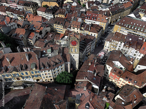 Panoramic view to the old city of Neuchatel, Switzerland