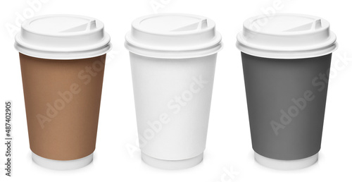 Wallpaper Mural Set of brown, white and gray coffee cups, isolated on white background Torontodigital.ca