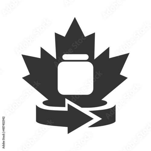 Medicine Pills Bottle Logo Design. Canadian Medicine Pills Bottle Logo. Red Maple Leaf with Medicine Pills Bottle