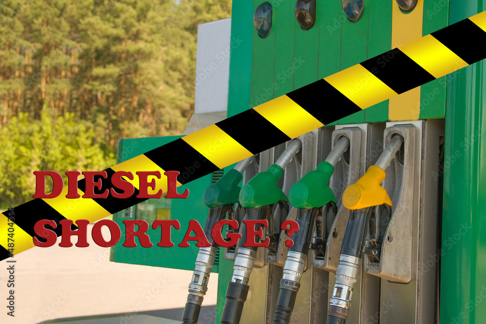 Gas station closed. Petrol pump not work. Black and yellow line of