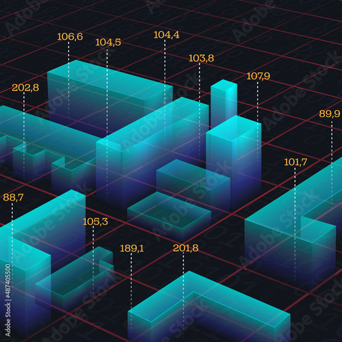 City block of digital information. Vector illustration of abstract buildings of a modern metropolis of the digital world.