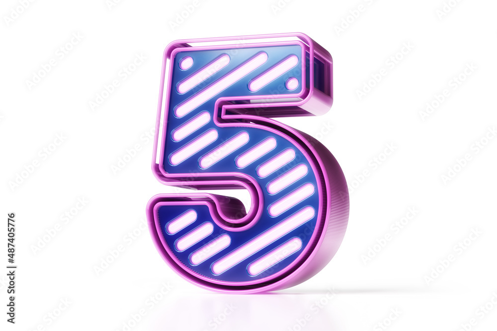 Luminous font. Disco style number 5 in metallic pink and blue. High quality 3D rendering. Luminous font. Disco style number 5 in metallic pink and blue. High quality 3D rendering.