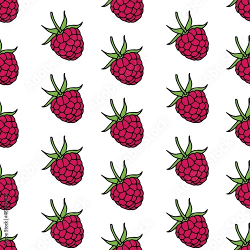 raspberries seamless pattern. Vector illustration