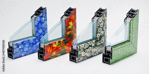 Incision Pvc profile window with triple glazing Laminated according to the seasons of the year