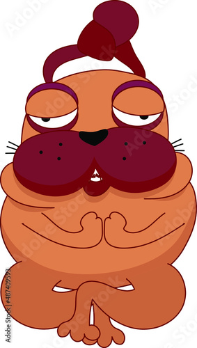 vector illustration of a dog pug yogi sitting in a lotus position and doing namaste