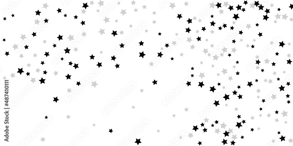 Silver star confetti. Falling stars on a white background. Illustration of flying shining stars. Decorative element. Suitable for your design, postcards, invitations, gift, vip.