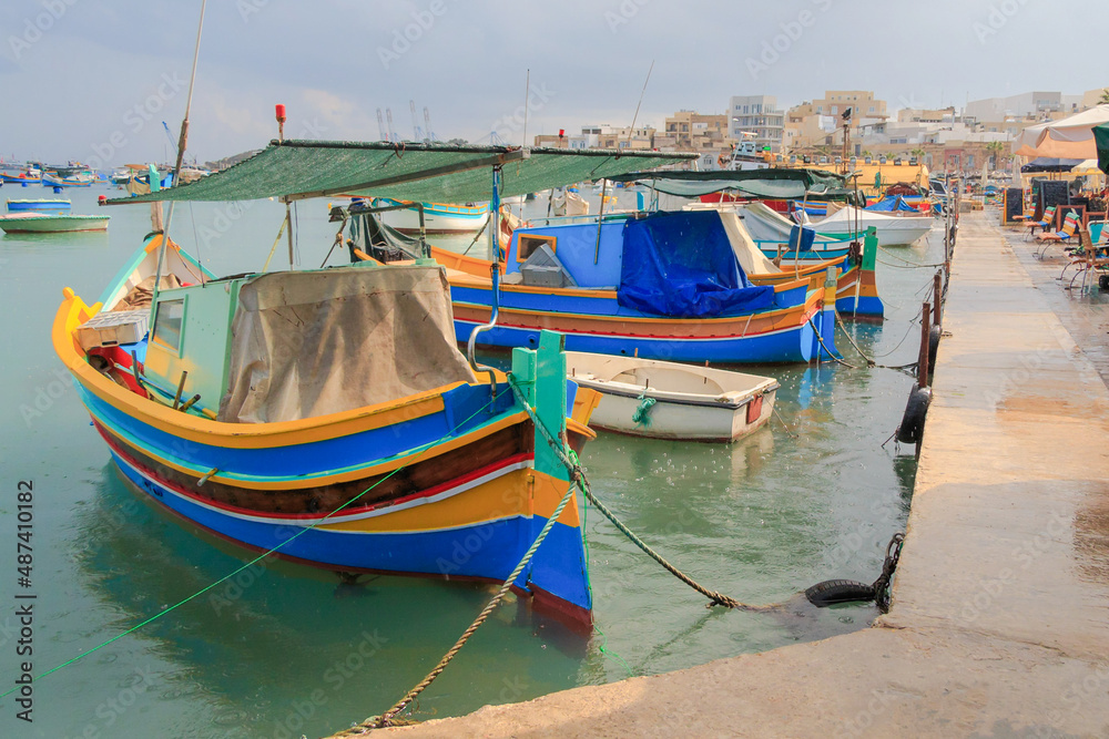 Marsaxlokk fishing boats Malta - Raining