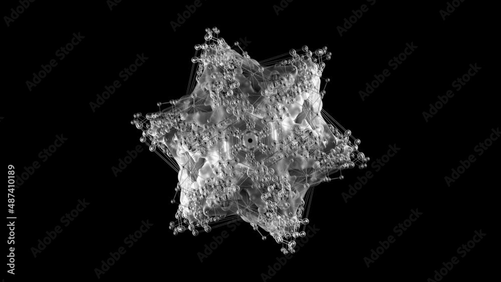 3d render of monochrome black and white video animation abstract art with surreal fractal alien star flower in transformation process based on atomic organic wire structure in transparent plastic 3d render of monochrome black and white video animation abstract art with surreal fractal alien star flower in transformation process based on atomic organic wire structure in transparent plastic