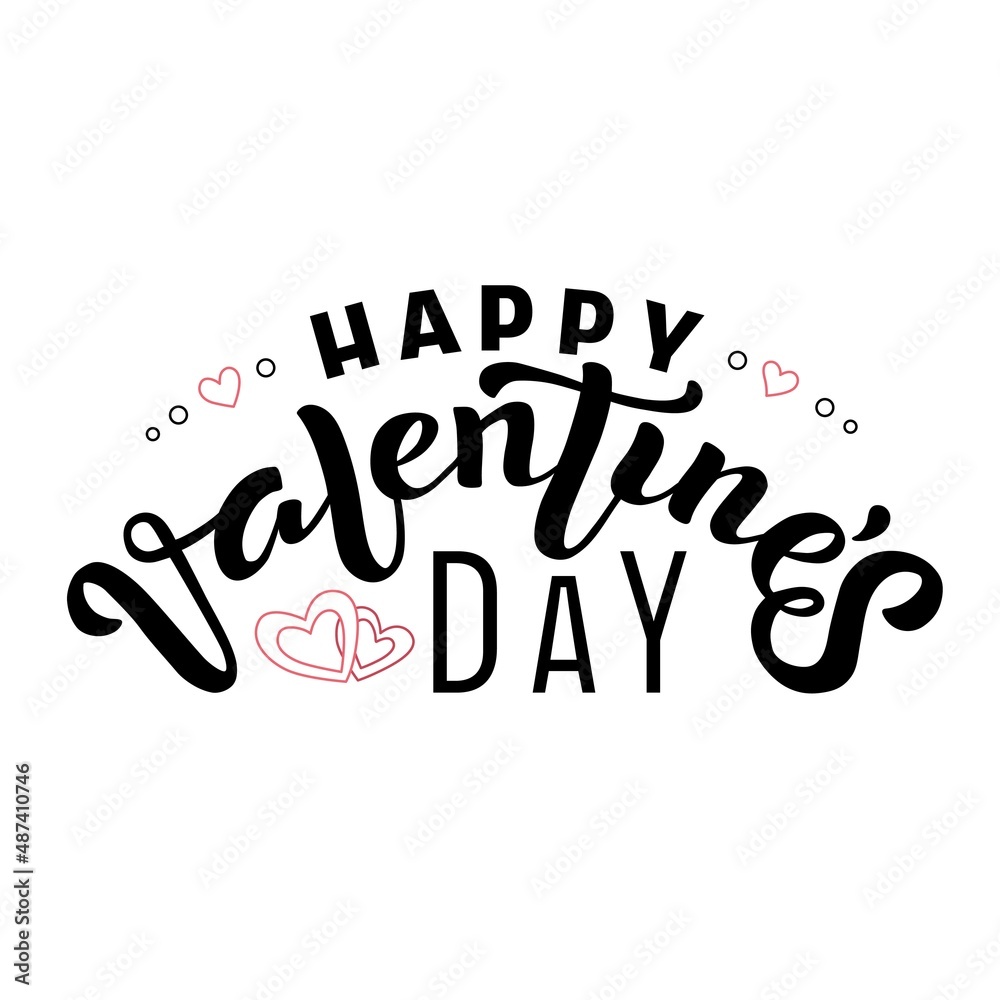Hand drawn vector illustration with color lettering on white background Happy Valentine’s Day for greeting card, banner, billboard, social media content, advertising, poster, decor, print, template