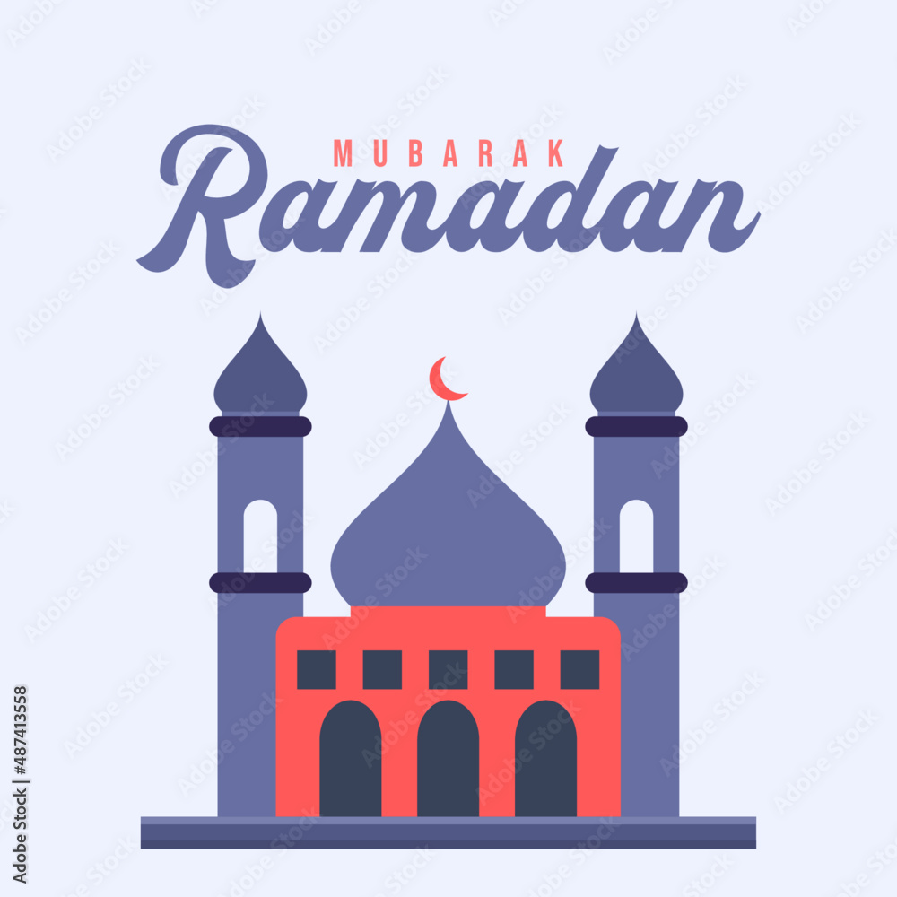 ramadan mubarak, mosque flat illustration 