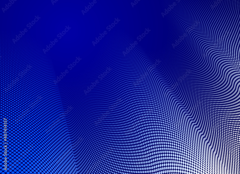 Dotted vector abstract background, dark blue dots in perspective flow, multimedia information theme, big data technology image, cool backdrop.