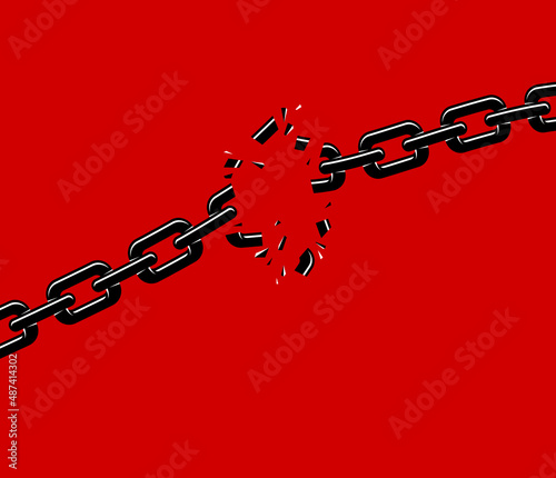 Breaking chain freedom and liberty concept vector illustration in poster style, liberation, weak link concept.