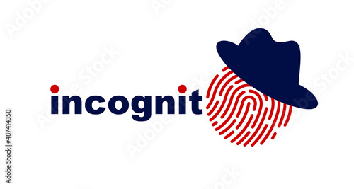 Incognito vector concept finger print with hat like a spy, criminal hiding his person, against law illegal man, unidentified person.