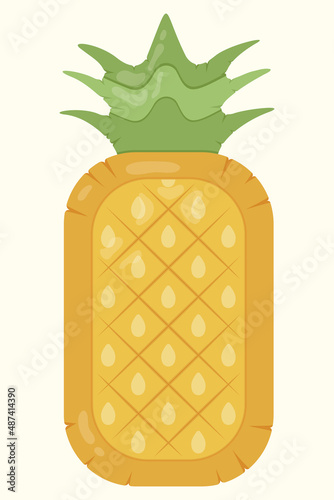 Pineapple Inflatable Mattress Icon for pool party, beach holiday and hotel vacation. Vector illustration